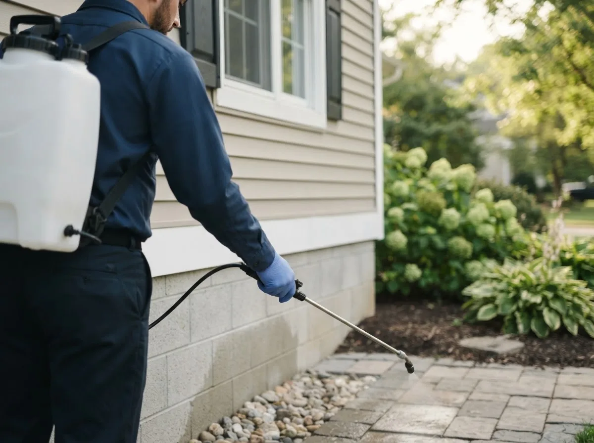 Pest control technician inspecting a home in Centertown, MO